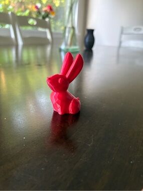 Miniature Bright Red 3D-Printed Bunny Rabbit Figurine